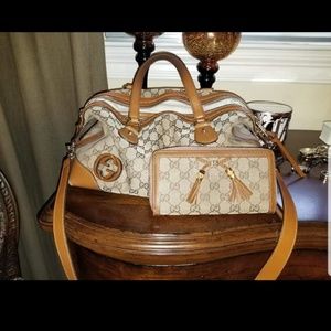 Gucci Bricklane Fabric Handbag w/ Matching Wallet